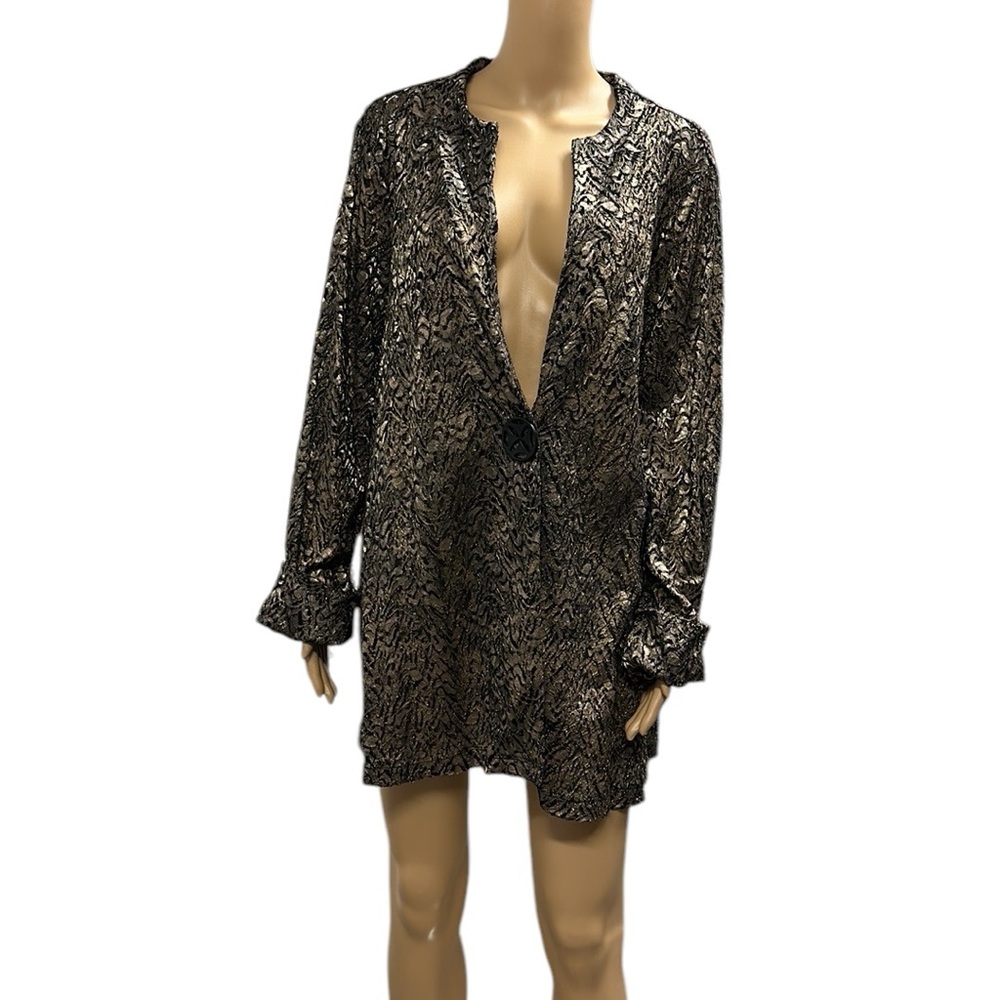 Ali Miles Black Bronze Lace Jacket Coverup One Button Blazer Jacket Womens XL